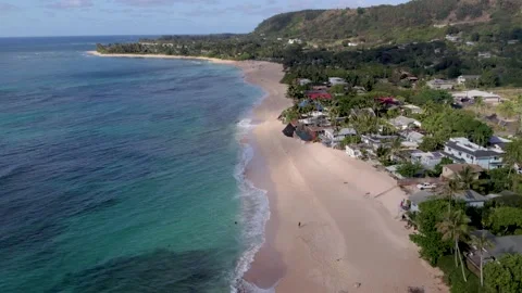 White Sandy Beach with Turquoise Blue Water in Hawaii Stock Footage 195067177