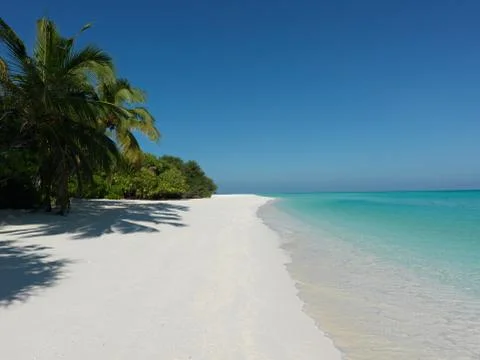 The white sandy beach under the shade of the jungle Stock Photos