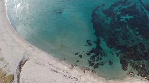 White sandy beach and extremely clear sea  ,aerial Stock Footage 109055739
