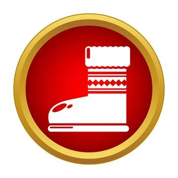 White santa boot with fur and pattern in red circle Stock Illustration
