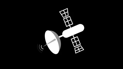 White satellite with dish and solar panels sending signal minimalist animatio Vídeo Stock 337025468