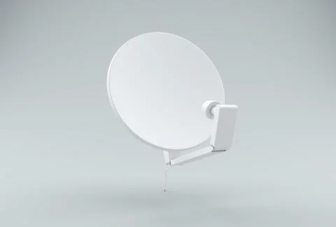 White Satellite Dish on a Gray Studio Background. Monochrome. 3D render. Illustrazione stock