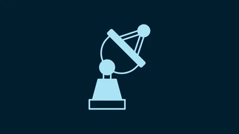White Satellite dish icon isolated on blue background. Radio antenna, astronomy Stock Footage 229559421