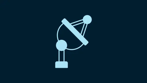 White Satellite dish icon isolated on blue background. Radio antenna, astronomy Stock Footage 229560088