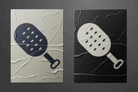 White Sauna brush icon isolated on crumpled paper background. Wooden brush .. Stock Illustration