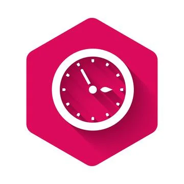 White Sauna clock icon isolated with long shadow background. Sauna timer. Pink Stock Illustration