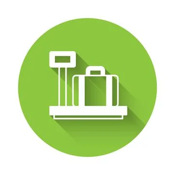 White Scale with suitcase icon isolated with long shadow background. Logistic 스톡 일러스트