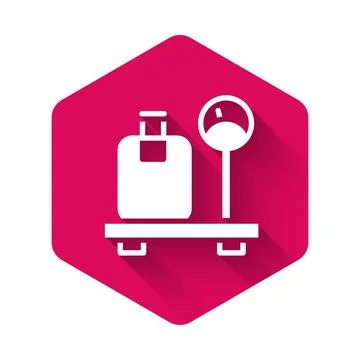 White Scale with suitcase icon isolated with long shadow background. Logistic Illustration