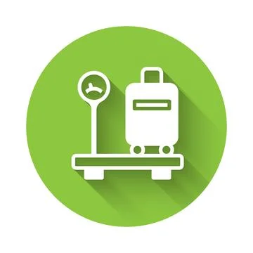 White Scale with suitcase icon isolated with long shadow. Logistic and delivery Stockillustratie