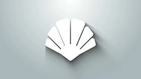 White Scallop sea shell icon isolated on grey background. Seashell sign. 4K Stock Footage 145919528