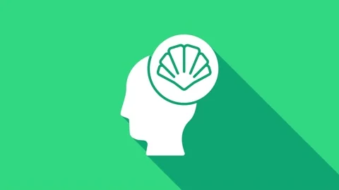 White Scallop sea shell icon isolated on green background. Seashell sign. 4K Stock Footage 147156614