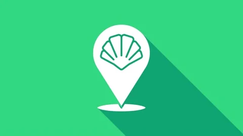 White Scallop sea shell icon isolated on green background. Seashell sign. 4K Stock Footage 147156717