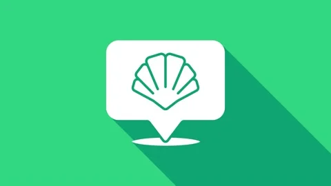 White Scallop sea shell icon isolated on green background. Seashell sign. 4K Stock Footage 147156747