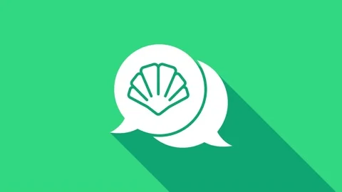 White Scallop sea shell icon isolated on green background. Seashell sign. 4K Stock Footage 147156804