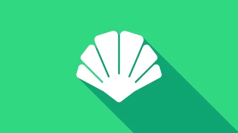 White Scallop sea shell icon isolated on green background. Seashell sign. 4K Stock Footage 147156814