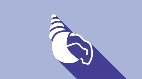 White Scallop sea shell icon isolated on purple background. Seashell sign. 4K Stock Footage 154737834