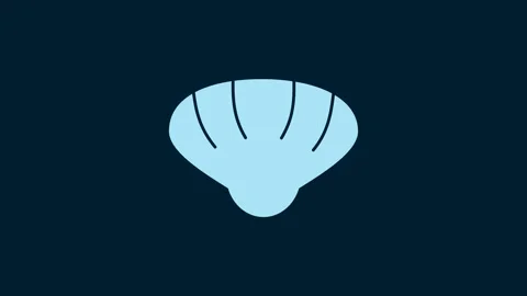 White Scallop sea shell icon isolated on blue background. Seashell sign. 4K Stock Footage 230057571