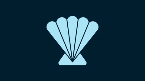 White Scallop sea shell icon isolated on blue background. Seashell sign. 4K Stock Footage 230057590