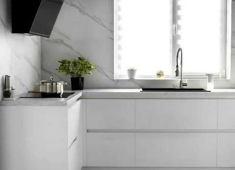 White scandinavian kitchen interior. Interior design concept Stock Photos