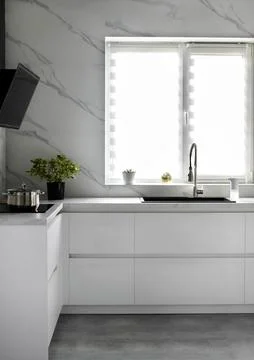White scandinavian kitchen interior. Interior design concept Stock Photos