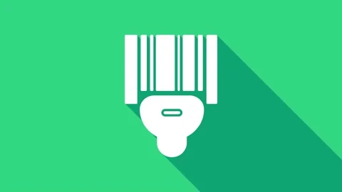 White Scanner scanning bar code icon isolated on green background. Barcode label Stock-Footage 146949101