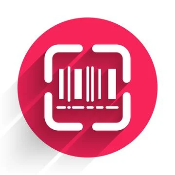 White Scanner scanning bar code icon isolated with long shadow. Barcode label Illustrazione stock
