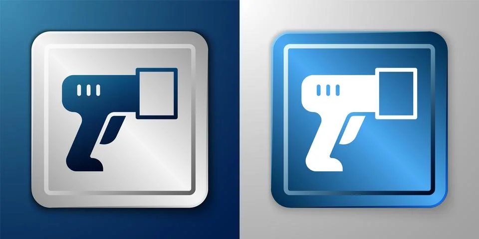 White Scanner scanning bar code icon isolated on blue and grey background Stock-Illustration