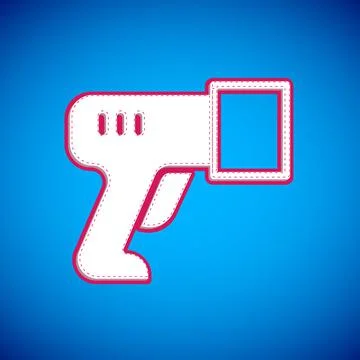 White Scanner scanning bar code icon isolated on blue background. Barcode label Stock-Illustration
