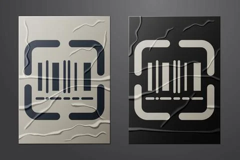 White Scanner scanning bar code icon isolated on crumpled paper background Stock Illustration