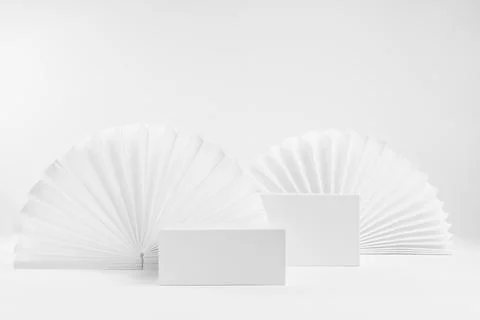 White scene mockup with set of two rectangle box podiums for presentation, sh Stock Photos