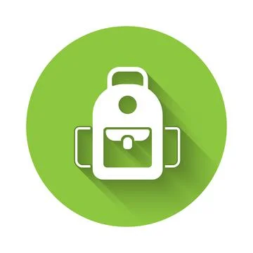 White School backpack icon isolated with long shadow. Green circle button. Ve Stock Illustration