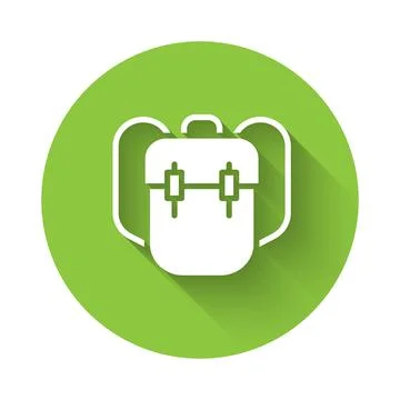 White School backpack icon isolated with long shadow. Green circle button. Ve 스톡 일러스트