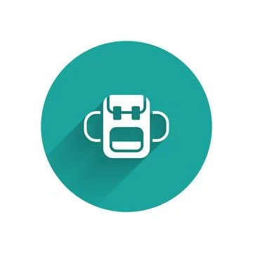 White School backpack icon isolated with long shadow. Green circle button. Ve Stock Illustration