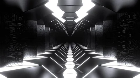 White Sci-Fi Corridor with Microcircuit Texture Background VJ Loop l 4K Stock Footage 300365471