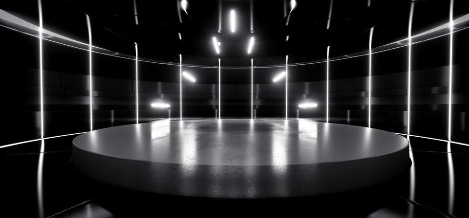 White Sci Fi Glowing Cyber Modern Futuristic Spaceship Virtual Stage Podium E Illustrazione stock