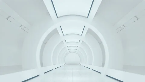 White sci-fi tunnel, empty round room, 3d rendering. Stock Footage 143780201