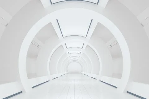 White sci-fi tunnel, empty round room, 3d rendering. Stock Illustration