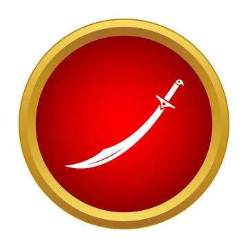 White scimitar sword icon on red button 스톡 일러스트
