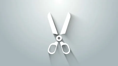 White Scissors icon isolated on grey background. Cutting tool sign. 4K Video Stock Footage 145864612