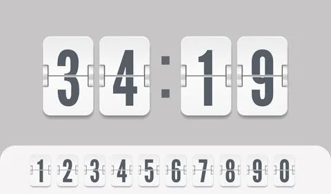 White scoreboard number font. Vector modern ui design of retro time meter with Stock Illustration