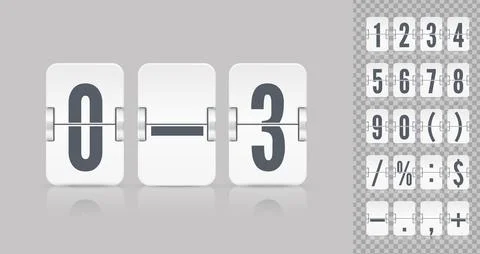 White scoreboard number font. Vector illustration template. Coming soon web page Stock Illustration