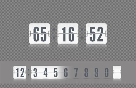 White scoreboard number font. Vector vintage flip clock time counter. Analog Stock Illustration