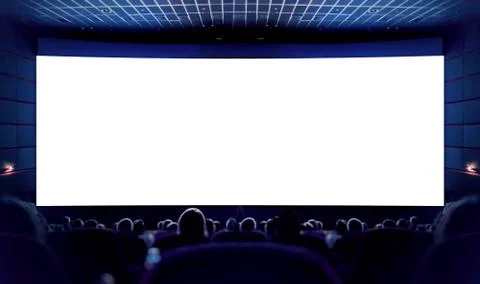 White screen in the cinema and the audience watching the movie. Cinema. Stock Photos
