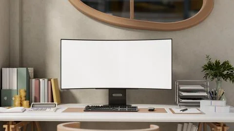 White screen computer aside calculator and gold coin with book and folder o.. Stock Illustration