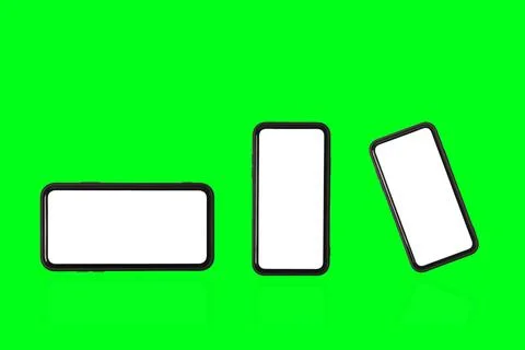 White screen smartphone on green background Fotos de archivo