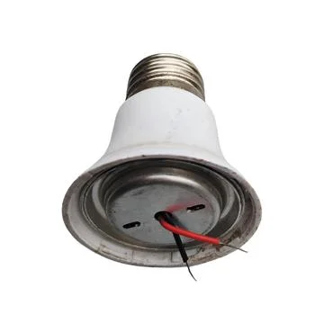 White Screw Base LED Lamp Housing with Exposed Red and Black Wires 스톡 사진