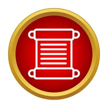 White scroll document icon in red golden circle Stock Illustration