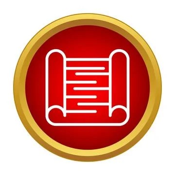 White scroll icon with lines on red button Stock Illustration