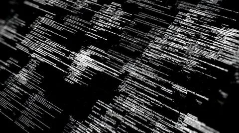 White scrolling lines of programming language on black background. Animation Stock Illustration