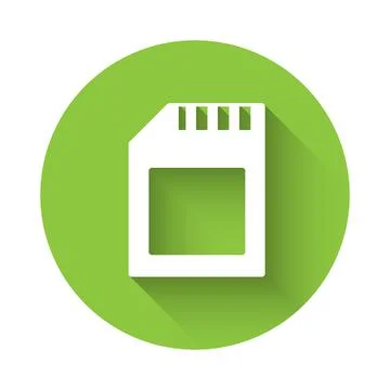 White SD card icon isolated with long shadow. Memory card. Adapter icon. Green Stock Illustration